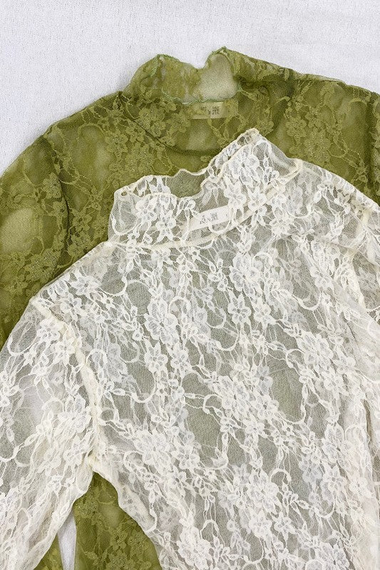 Floral Lace Long Sleeve Top - Greige Goods