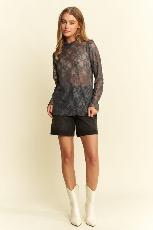 Floral Lace Long Sleeve Top - Greige Goods