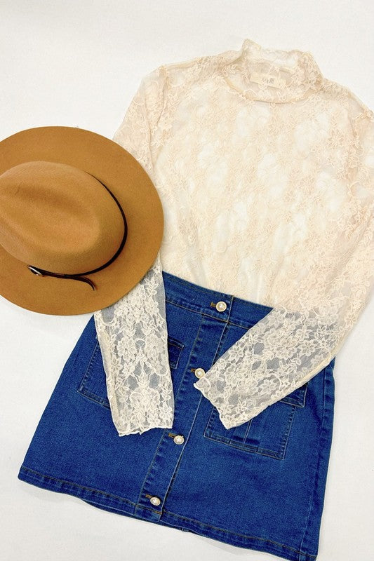 Floral Lace Long Sleeve Top - Greige Goods