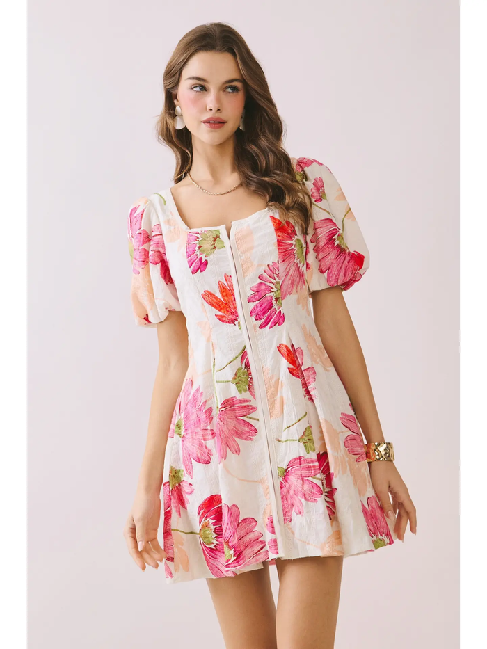 Floral Print Flare Skirt Mini Dress