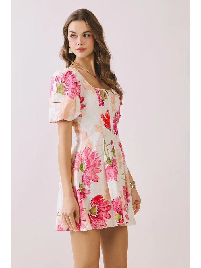 Floral Print Flare Skirt Mini Dress