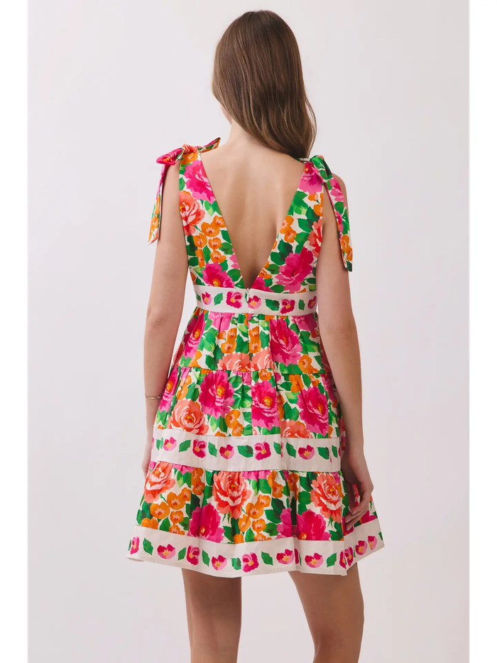 Floral Print Tie Shoulder Mini Dress