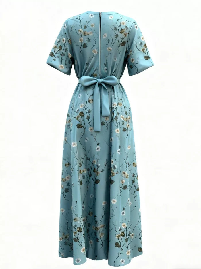 Floral Surplice Short Sleeve Dress