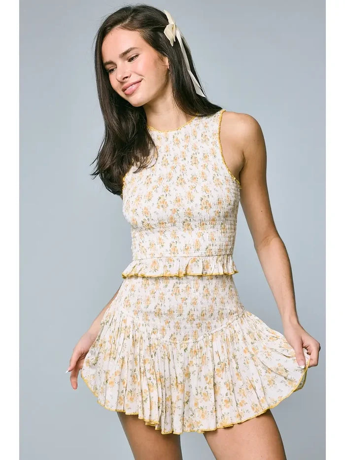 Floral Top & Mini Skirt Set - Greige Goods