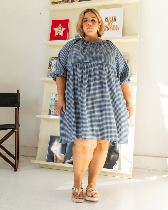 Florence Mini Dress in Navy Gingham - Hidden Breastfeeding Zip - The Lullaby Club