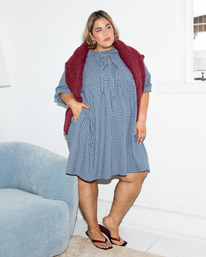 Florence Dress in Navy Gingham - Reversible Breastfeeding Friendly Dress - The Lullaby Club