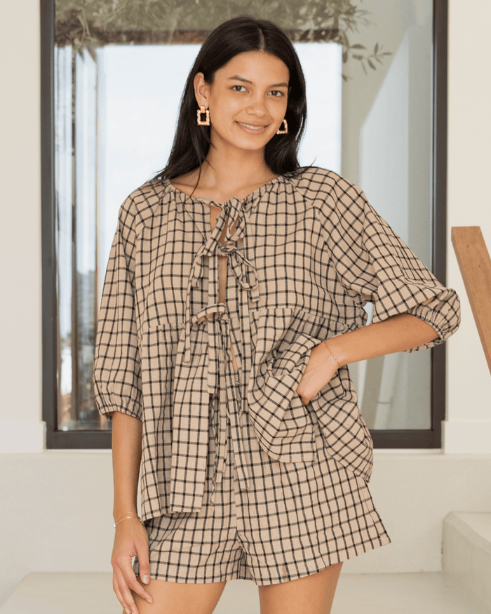 Florence top | Neutral Gingham