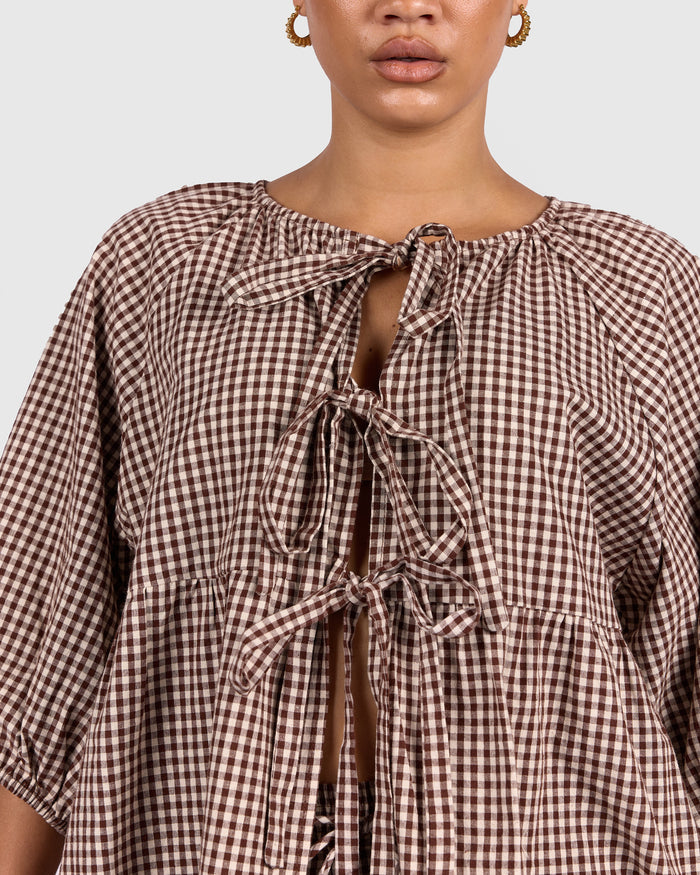 Florence top | Toffee Gingham
