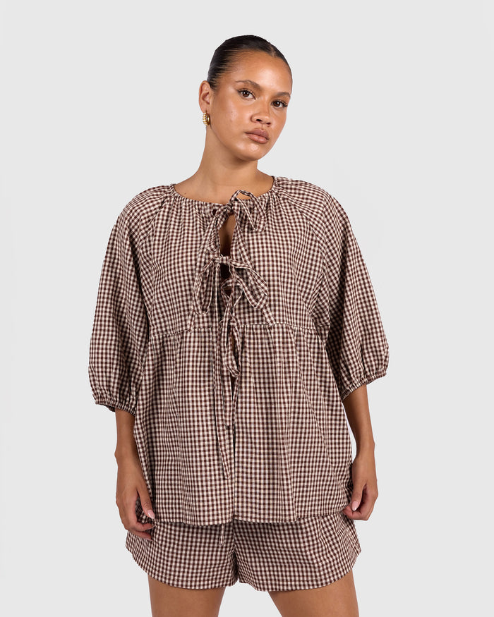 Florence top | Toffee Gingham