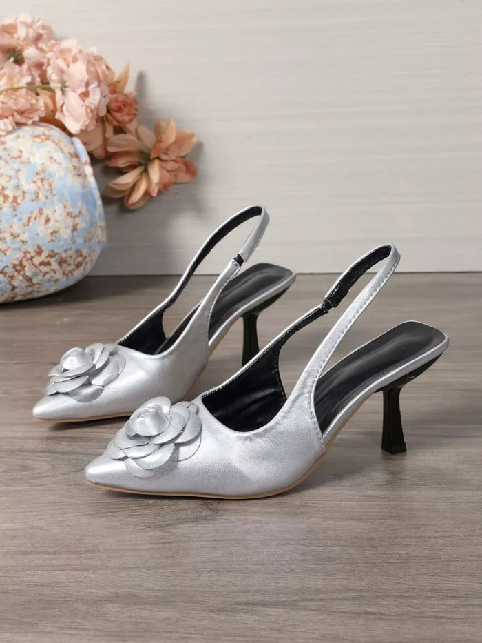 Flower Point Toe Slingback Sandals