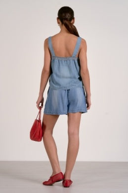 Flowy Denim Elastic Shorts - Greige Goods