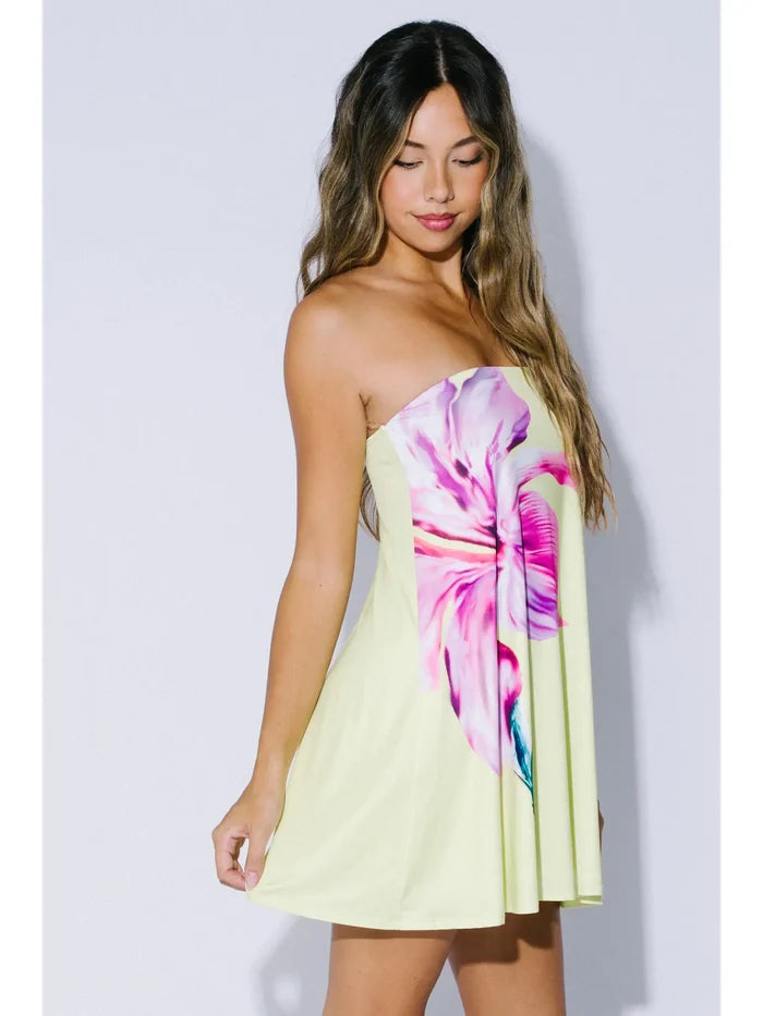 Flowy Flower Print Mini Dress - Greige Goods