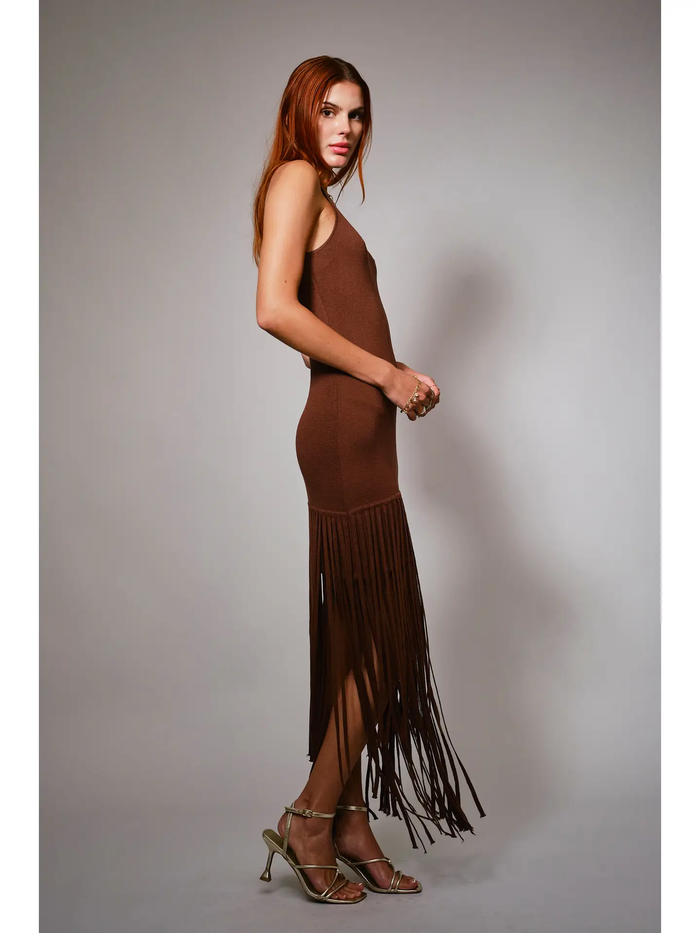 Fringe Hem Knit Maxi Dress - Greige Goods