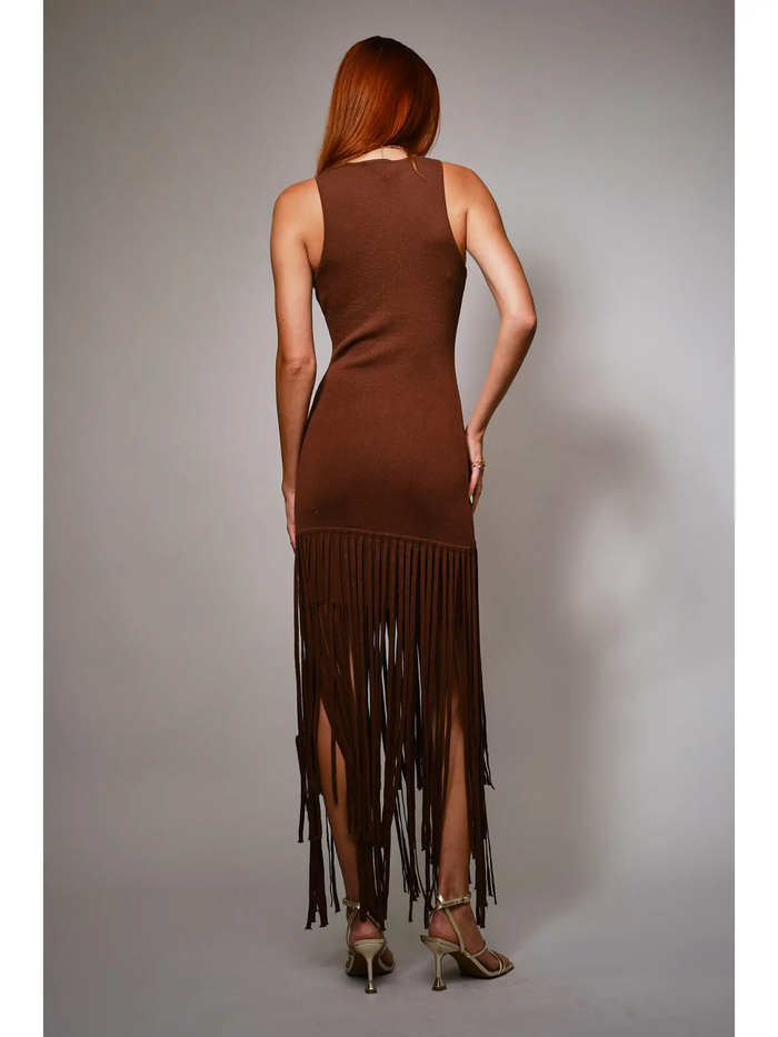Fringe Hem Knit Maxi Dress - Greige Goods