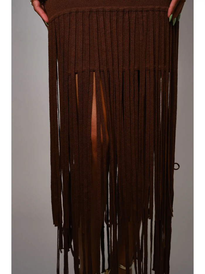 Fringe Hem Knit Maxi Dress - Greige Goods