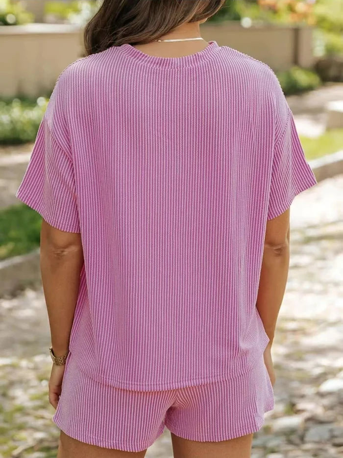 Full Size Ribbed Short Sleeve Top and Shorts Two-Piece Set Plus Size