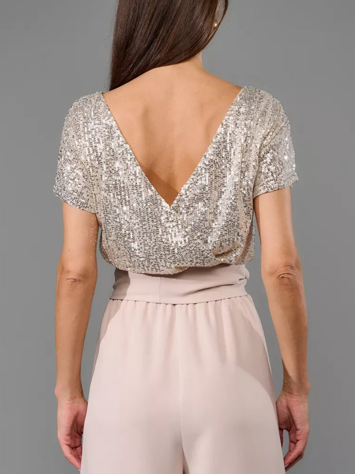 Full Size Sequin Round Neck Short Sleeve Wide-Leg Jumpsuit