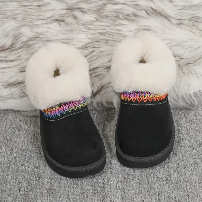 Fur-Lined Platform Boots with Decorative Woven Strap