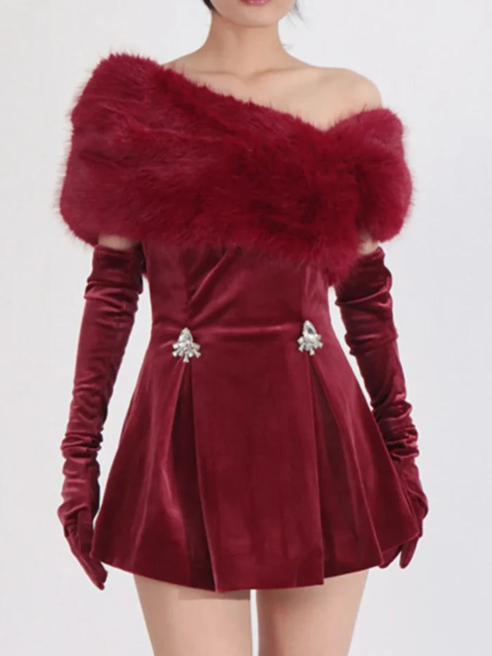Fuzzy Off Shoulder Mini Dress
