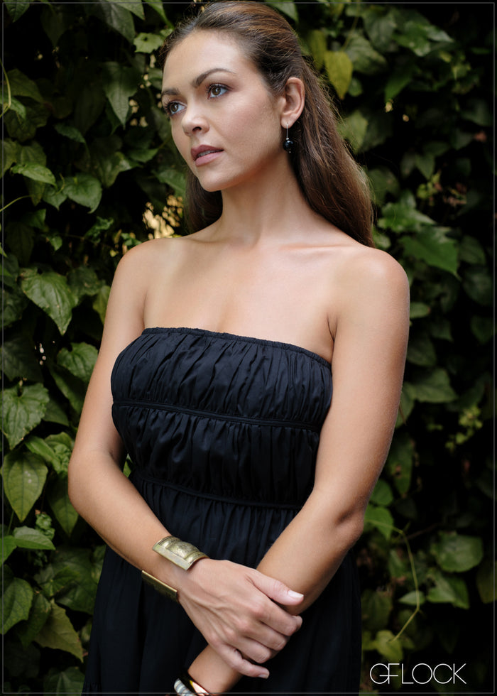 Gathered Bodice Full-Length Strapless Dress - 020224