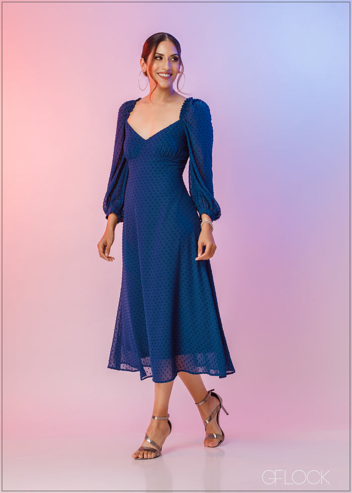 Gathered Shoulder Detail Midi Dress - 211122