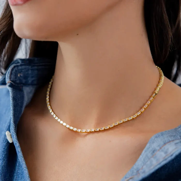 Gold Baguette Tennis Necklace - Greige Goods