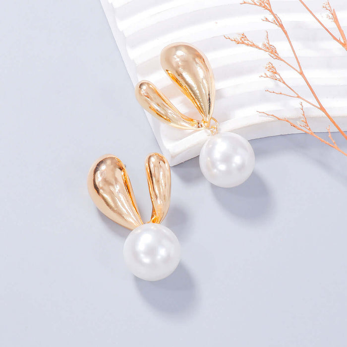 Gold Bunny Ears: Playful Alloy Drip Oil Earrings for Style