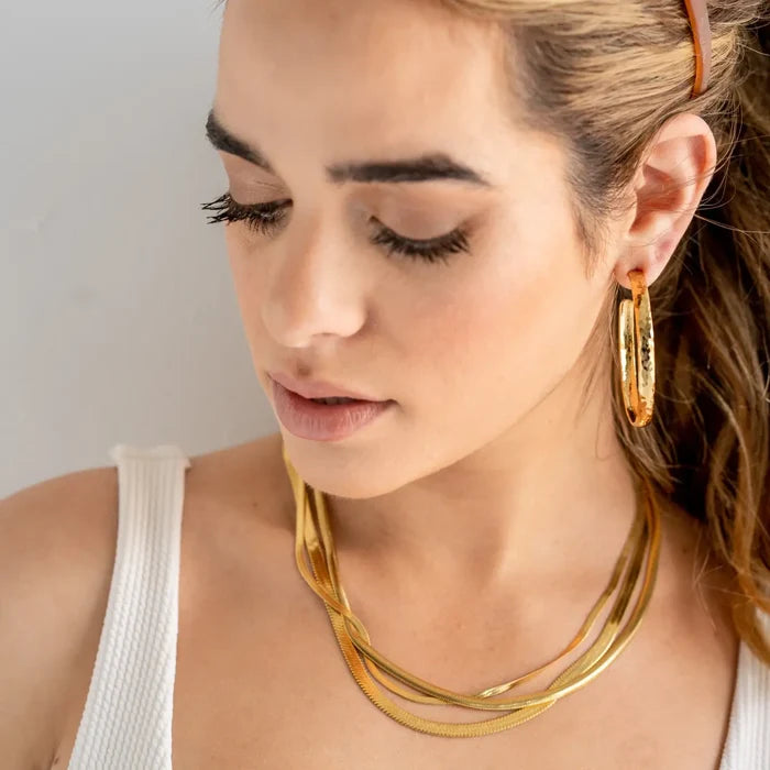 Gold Hammered Hoops - Greige Goods