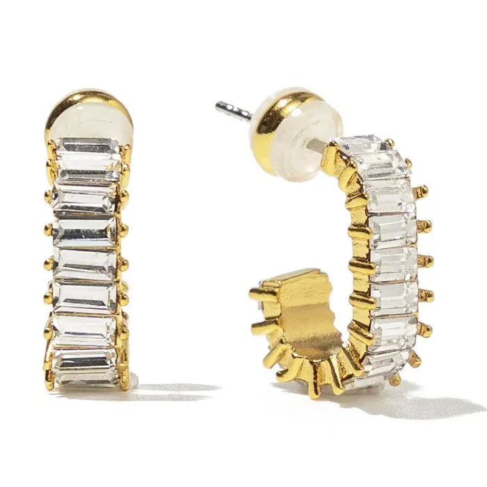 Gold Squared Diamond Hoops - Greige Goods