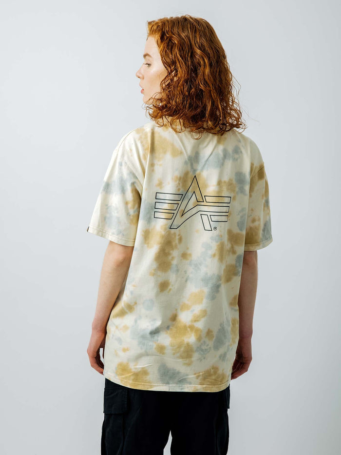 Alpha Industries Gramicci X Alpha Cotton Camo Tie Dye Tee, cotton material, camo tie dye pattern, bold logo on back.
