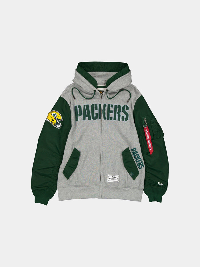 GREEN BAY PACKERS X ALPHA X NEW ERA MA-1 ZIP UP HOODIE OUTERWEAR Alpha Industries GREEN S