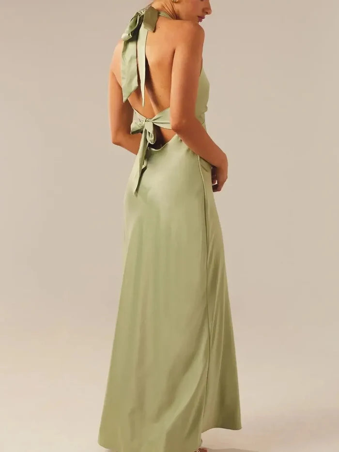 Halter Neck Wrap Maxi Dress with Tie Detail