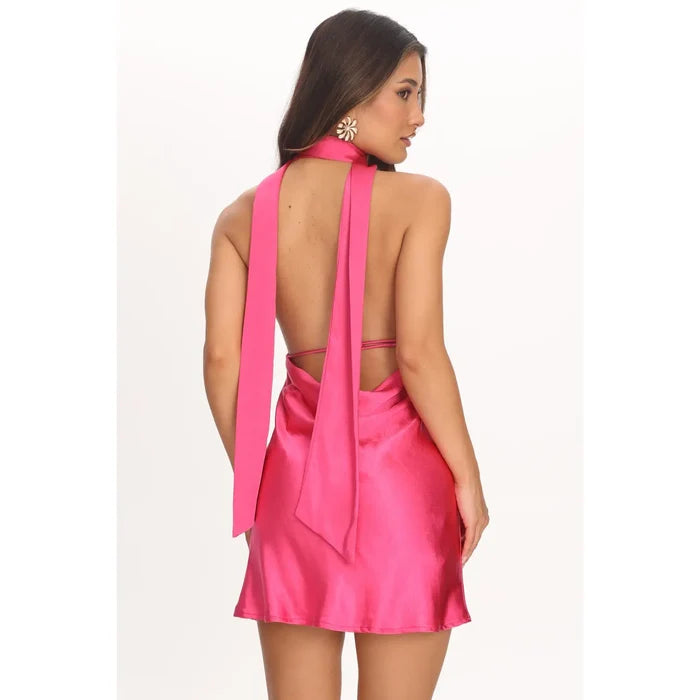 Halter V Neck Mini Dress - Greige Goods