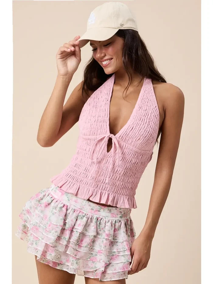 Halter V-Neck Open Back Top - Greige Goods