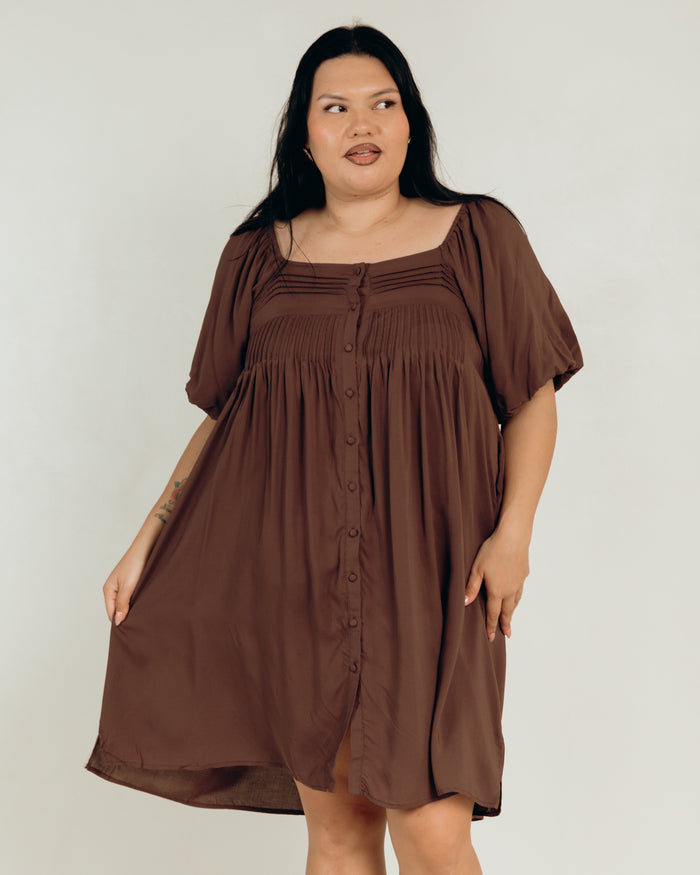 Harper Dress in Chocolate - Breathable and Flowy Breastfeeding Friendly Dress - The Lullaby Club