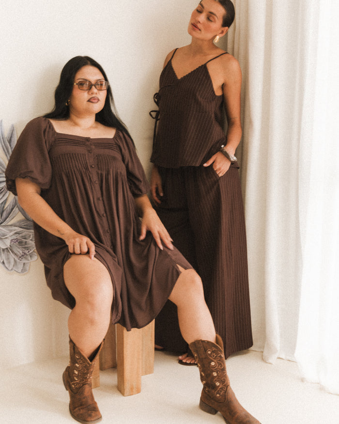 Harper Dress in Chocolate - Breastfeeding and Postpartum Friendly - The Lullaby Club