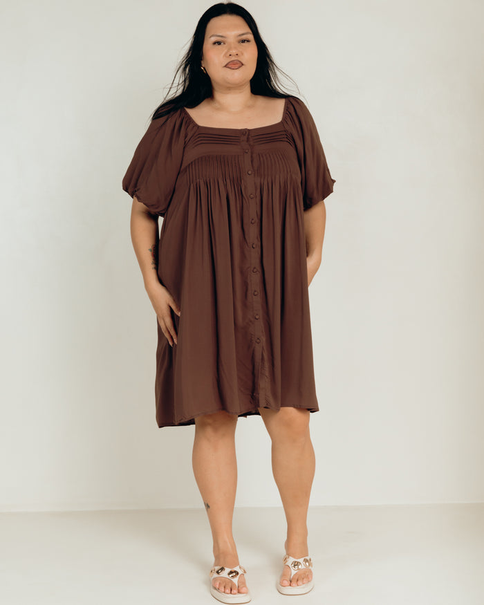Harper Mini Dress in Chocolate - Breastfeeding Friendly Dress - The Lullaby Club