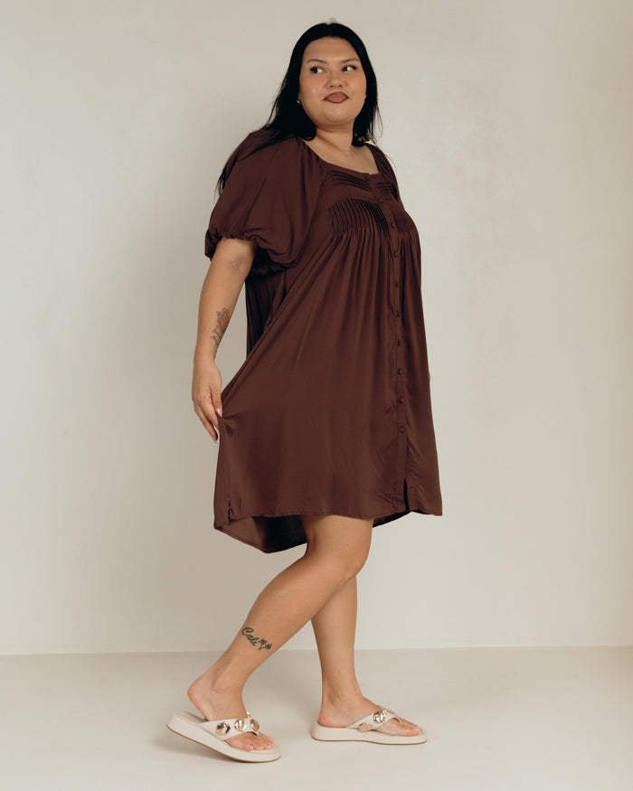 Harper Mini Dress in Chocolate - Lightweight & Breathable Dress - The Lullaby Club