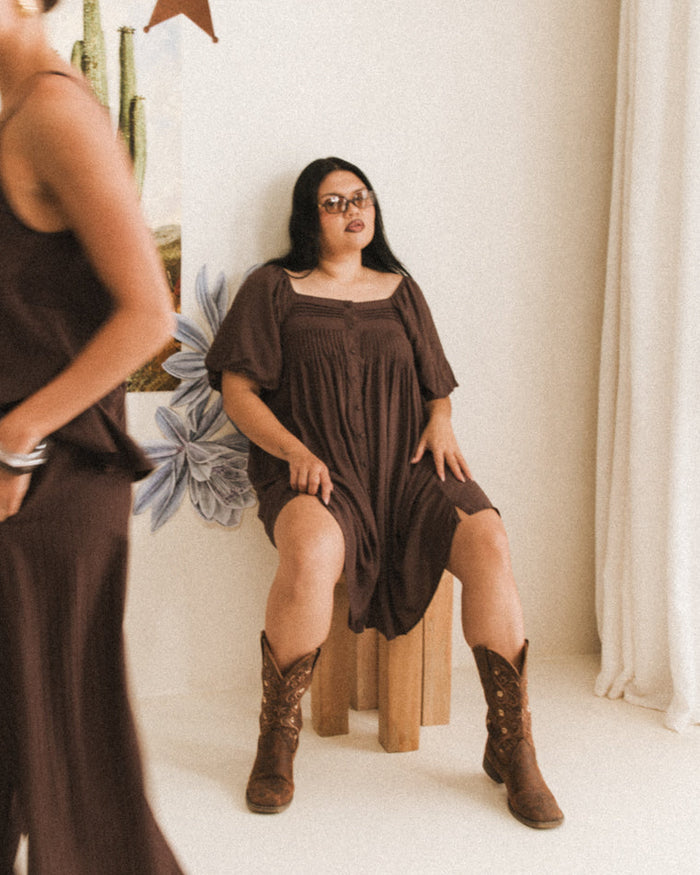 Harper Mini Dress in Chocolate - Size Inclusive Maternity Wear - The Lullaby Club