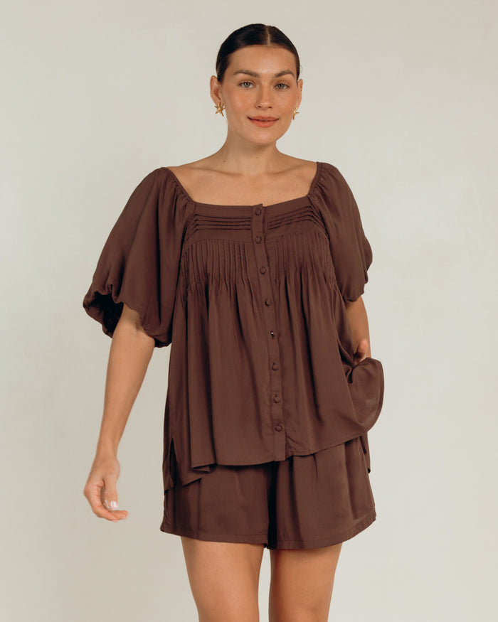 Harper Top in Chocolate - Breastfeeding Friendly Top - The Lullaby Club