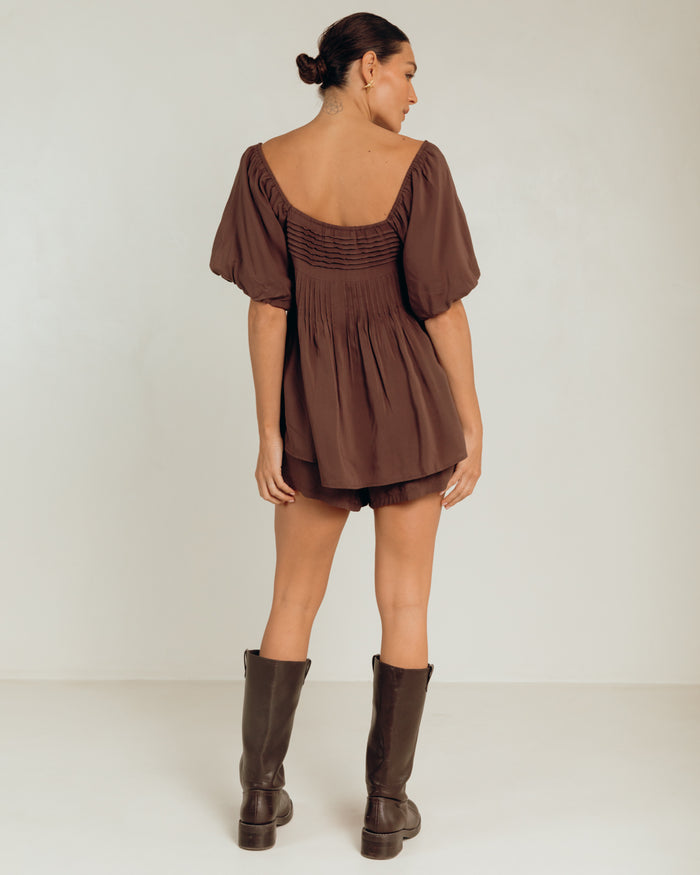 Harper Top in Chocolate - Balloon Sleeve - The Lullaby Club