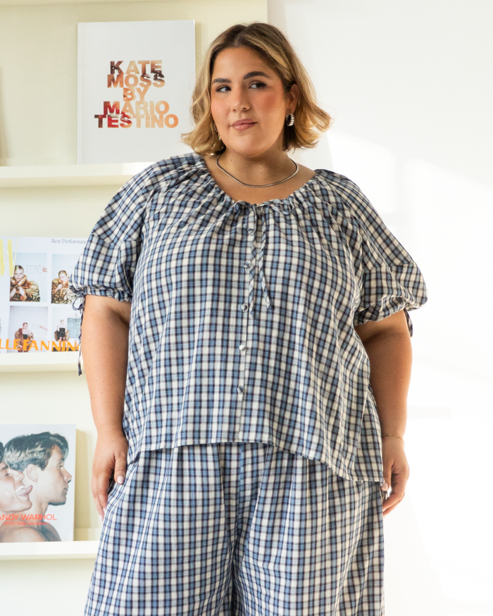 Harvey Top in Denim Gingham - Breastfeeding Friendly Top - The Lullaby Club