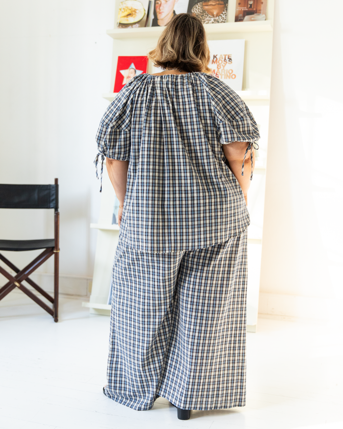 Harvey Top in Denim Gingham - Maternity & Postpartum Friendly Oversized Tops - The Lullaby Club