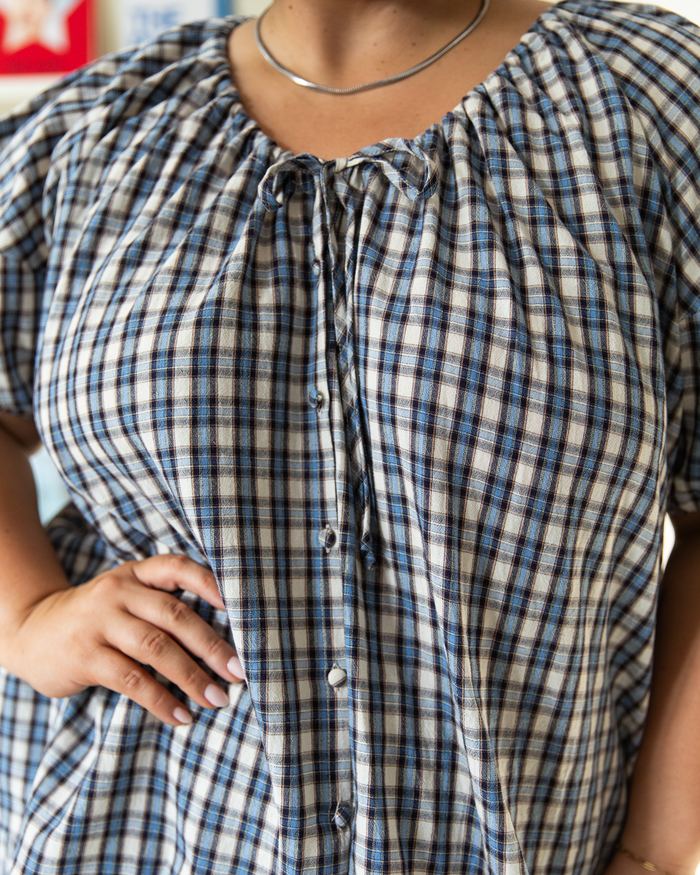 Harvey Top in Denim Gingham - Breastfeeding Buttons - The Lullaby Club