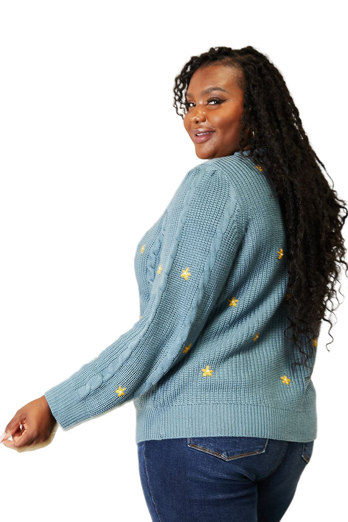 HEYSON Full Size Floral Embroidered Cable Cardigan