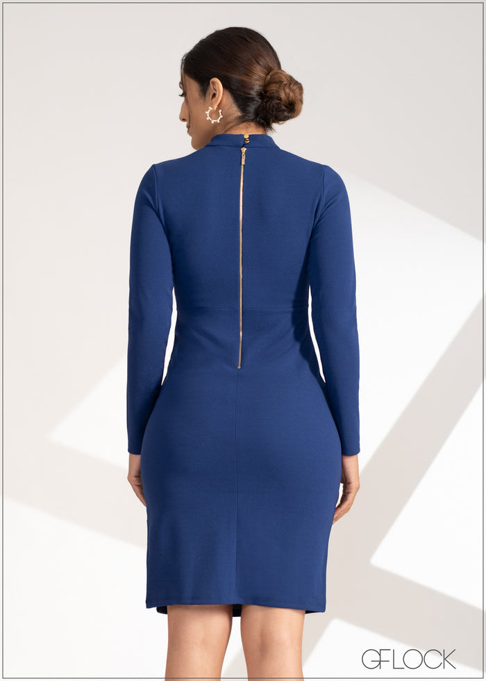 High Neck Side Slit Dress - 230323