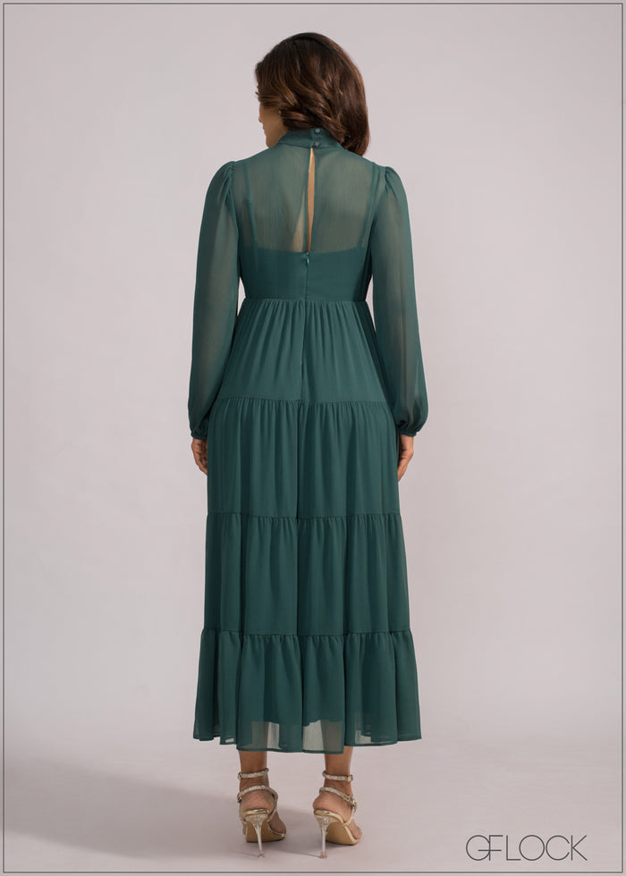 High Neck Tiered Maxi Dress - 200424