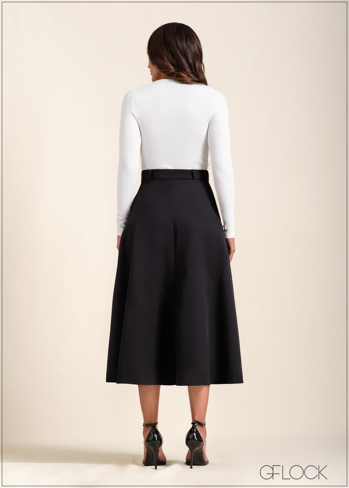 High Waisted Flared Midi Skirt - 221123