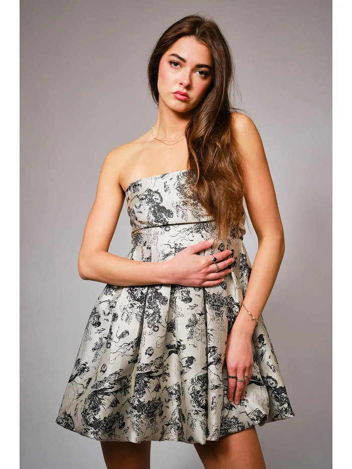High Waisted Tie Back Bubble Dress - Greige Goods
