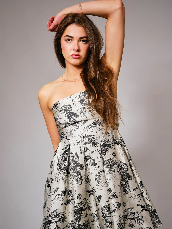 High Waisted Tie Back Bubble Dress - Greige Goods
